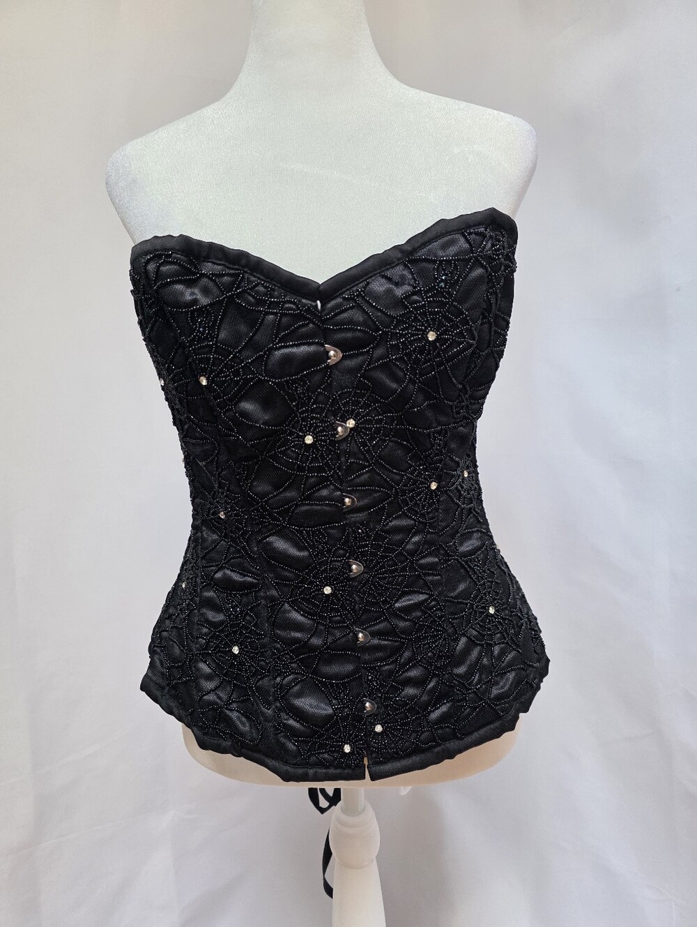 Steel Boned Full Bust Corset Beaded Rhinestone Lace Up Gothic Sz 28